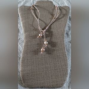 Handmade 3-Way Light Pink Leather & Pink Pearl Necklace